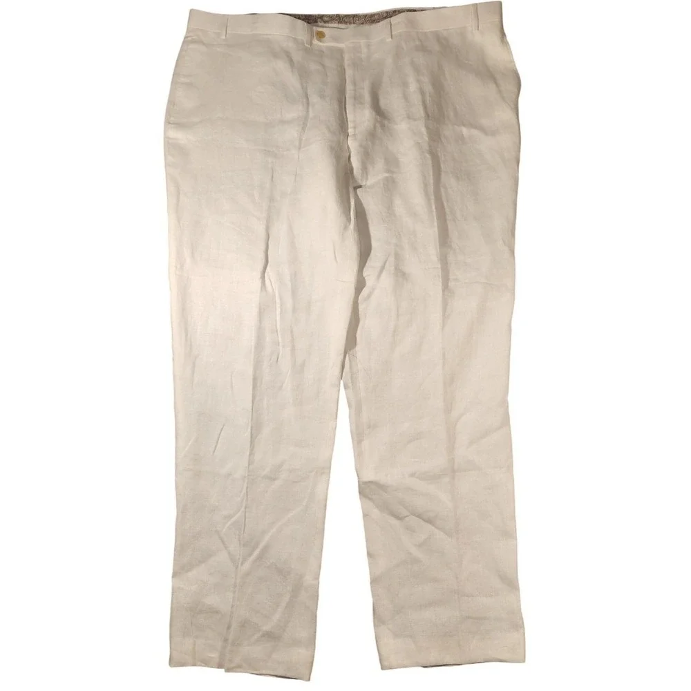 Vintage Ralph Lauren Pants Mens 48x34 White‎ Neville Linen Flat Front Big Tall